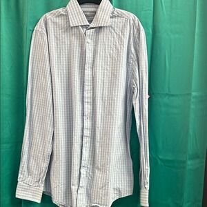 Michael Kors men's regular fit blue plaid dress shirt Medium